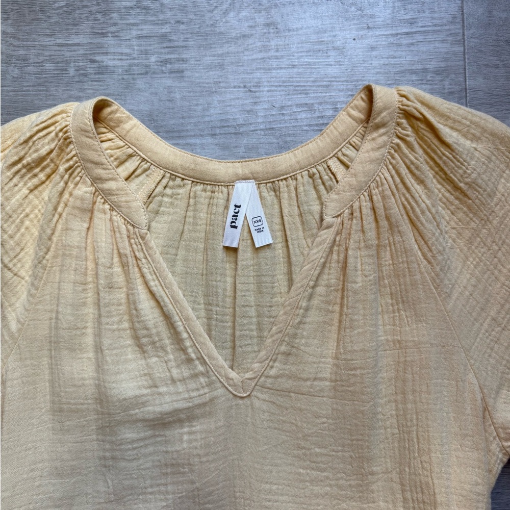 Pact Coastal Gauze Organic Cotton Breezy Back Tie Short Sleeves Yellow Dress XXS - Picture 3 of 12